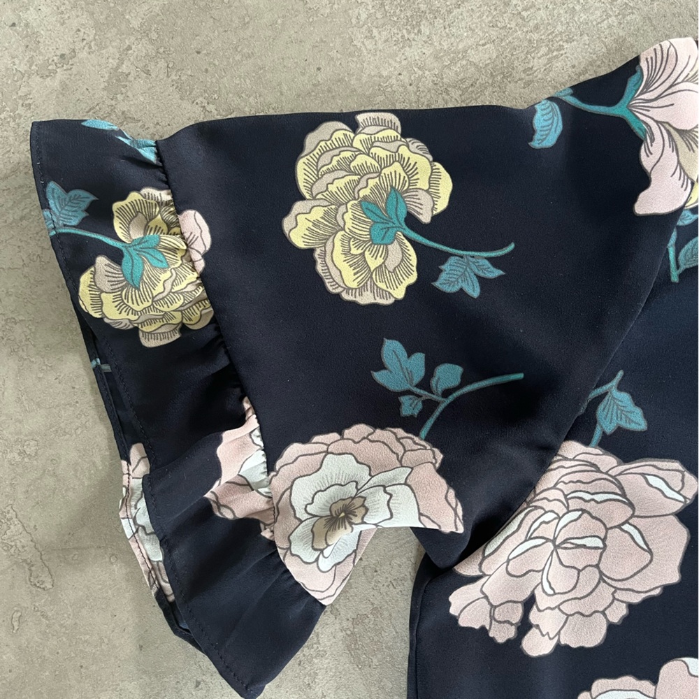 LOFT Navy Floral Midi Dress Size: M - Picture 5 of 8